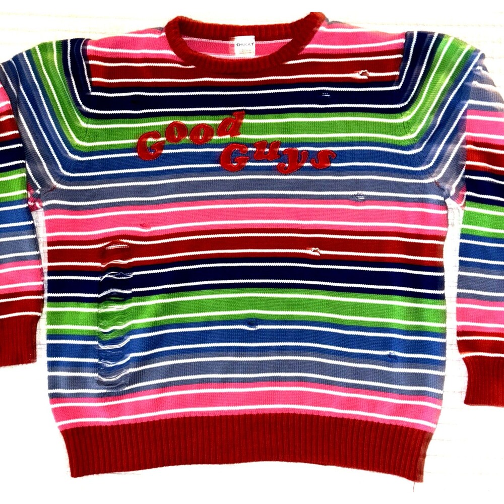 Chucky Good Guys Sweater XXL Adult Rainbow Stripe Cosplay Child's Play